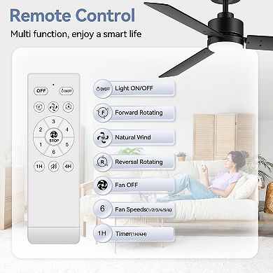48-Inch LED ceiling fan, acrylic light shade, 3-color temp, 5" downrod, remote