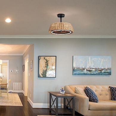 20-Inch cage Ceiling fan, light, 3 ABS blades, 6" downrod, DC motor, 6-speed remote