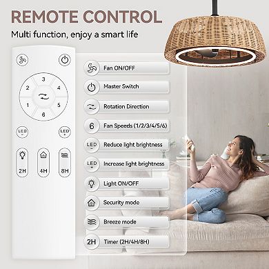 20-Inch cage Ceiling fan, light, 3 ABS blades, 6" downrod, DC motor, 6-speed remote