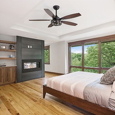 48-Inch industrial ceiling fan, 5 dual-finish plywood blades, 6 speeds, DC motor, remote