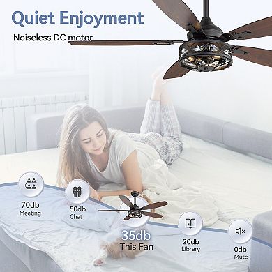 48-Inch industrial ceiling fan, 5 dual-finish plywood blades, 6 speeds, DC motor, remote