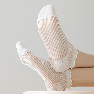 Women's Ribbed Ankle Socks with Ruffle Lettuce Trim Cuff Soft Breathable Knit 3-Pack
