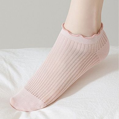 Women's Ribbed Ankle Socks with Ruffle Lettuce Trim Cuff Soft Breathable Knit 3-Pack
