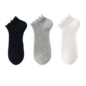 Women's Ribbed Ankle Socks with Ruffle Lettuce Trim Cuff Soft Breathable Knit 3-Pack