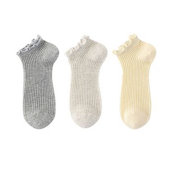 Women's Ribbed Ankle Socks with Ruffle Lettuce Trim Cuff Soft Breathable Knit 3-Pack