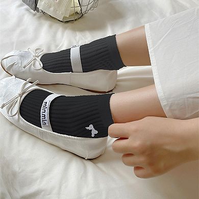 Women's Summer Ribbed Ankle Socks with Bow Embroidery