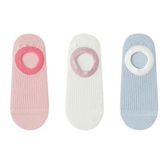 Women's Ribbed No Show Socks with Contrast Circular Heel Opening Low Cut Soft Stretch 3-Pack
