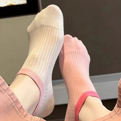 Women's Ribbed No Show Socks with Contrast Circular Heel Opening Low Cut Soft Stretch 3-Pack