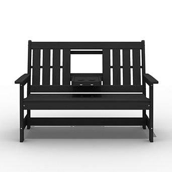 2-Person Patio Bench with foldable Cup Holder and Functional Center Panel