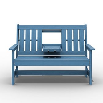 2-Person Patio Bench with foldable Cup Holder and Functional Center Panel