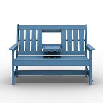 2-Person Patio Bench with foldable Cup Holder and Functional Center Panel