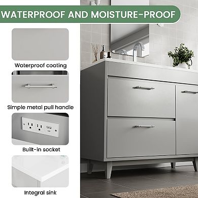 37'' W Freestanding Bathroom Vanity With Cultured Marble Sink,Soft-Close System,Easy Assembly