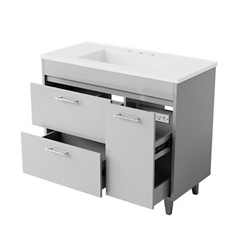 37'' W Freestanding Bathroom Vanity With Cultured Marble Sink,Soft-Close System,Easy Assembly