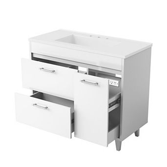 37'' W Freestanding Bathroom Vanity With Cultured Marble Sink,Soft-Close System,Easy Assembly