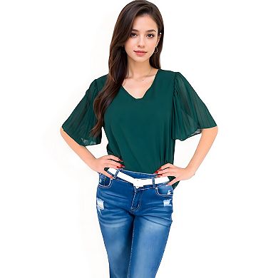Women's V-Neck Blouse with Bell Sleeves