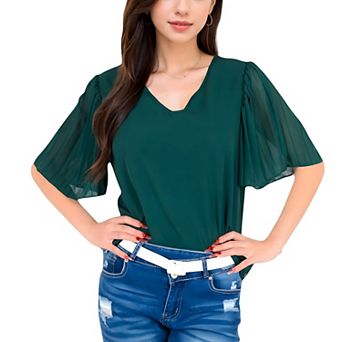 Women's V-Neck Blouse with Bell Sleeves