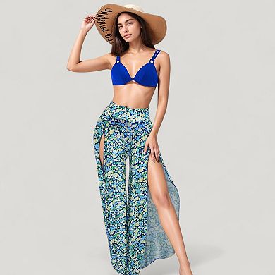 Women's Three-Piece Swimsuit Set with Bikini Top High Waist Bottom and Wide Leg Pants