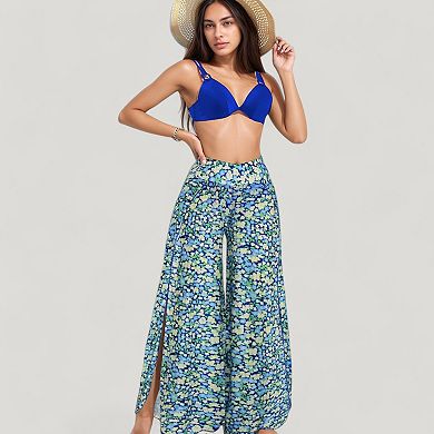 Women's Three-Piece Swimsuit Set with Bikini Top High Waist Bottom and Wide Leg Pants