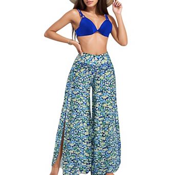 Women's Three-Piece Swimsuit Set with Bikini Top High Waist Bottom and Wide Leg Pants
