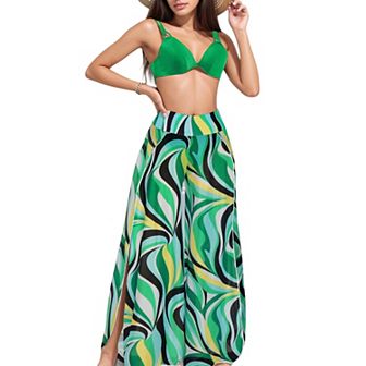 Women's Three-Piece Swimsuit Set with Bikini Top High Waist Bottom and Wide Leg Pants
