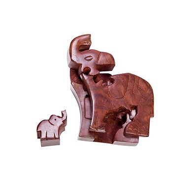 Mom and Baby Elephant Puzzle Box - Hand Carved Wood