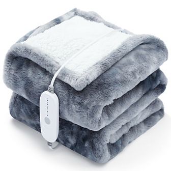 Soft Flannel & Sherpa Electric Throw Blanket with Temperature Control and Safety Timer
