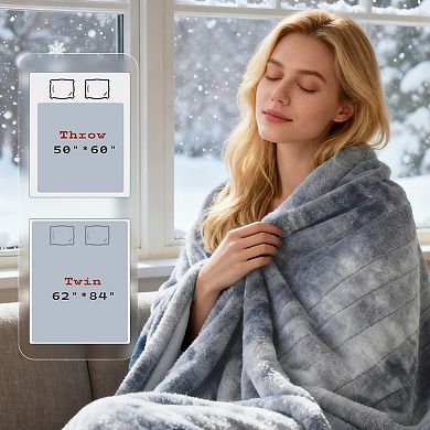 Soft Flannel & Sherpa Electric Throw Blanket with Temperature Control and Safety Timer