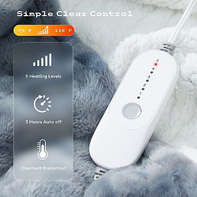 Soft Flannel & Sherpa Electric Throw Blanket with Temperature Control and Safety Timer