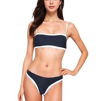 Women's Contrast Trim Bikini Set with Scoop Neck Top and High-Cut Bottoms