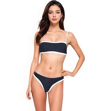 Women's Contrast Trim Bikini Set with Scoop Neck Top and High-Cut Bottoms
