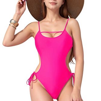 Women's Cutout One-Piece Swimsuit with Adjustable Side Ties and Open Back Design