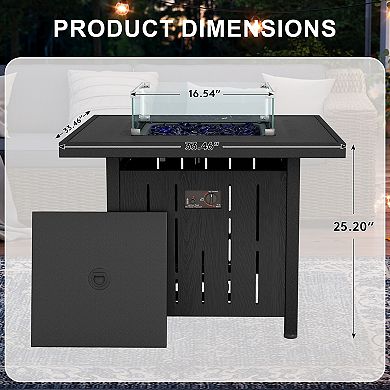 HDPE Square Fire Pit Table with 6.6 lbs Glass Stones & Wind Guard Cove