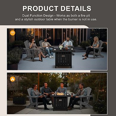 HDPE Square Fire Pit Table with 6.6 lbs Glass Stones & Wind Guard Cove