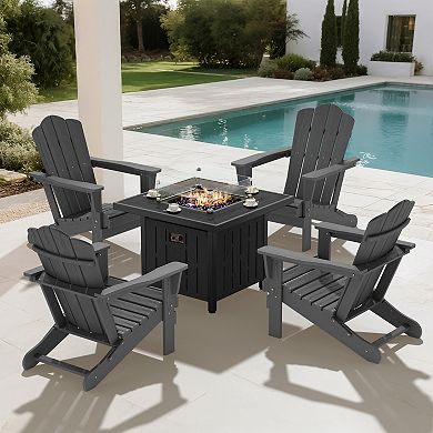 HDPE Square Fire Pit Table with 6.6 lbs Glass Stones & Wind Guard Cove