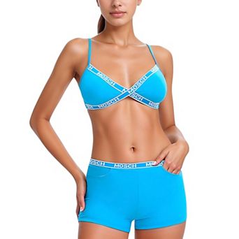 Women's Branded Strap Triangle Bralette with Matching Logo Waistband Shorts Swimwear Set