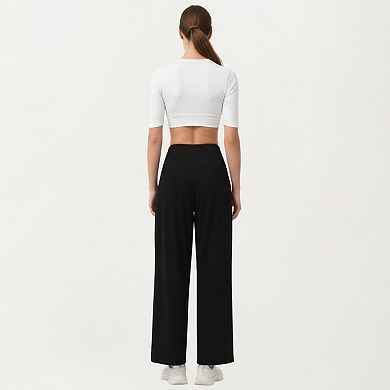 Women's High Waist Pleated Wide Leg Sweatpants with Smooth Stretch Fabric and Relaxed Silhouette