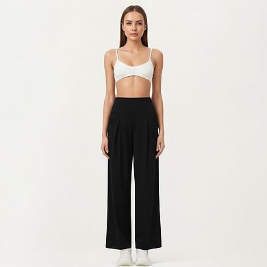 Women's High Waist Pleated Wide Leg Sweatpants with Smooth Stretch Fabric and Relaxed Silhouette