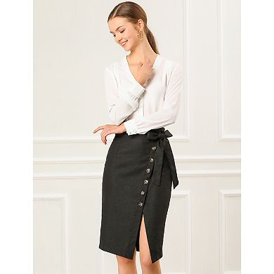 2 Packs Women's Button Decor Split Belted Tie Waist Pencil Skirt