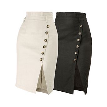 2 Packs Women's Button Decor Split Belted Tie Waist Pencil Skirt