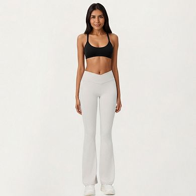 Women's Crossover Waist Flare Leg Yoga Pants with Stretch Fit Fabric and Smooth Contoured Silhouette