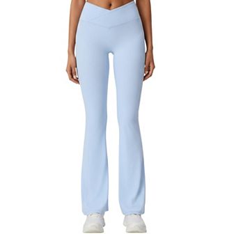 Women's Crossover Waist Flare Leg Yoga Pants with Stretch Fit Fabric and Smooth Contoured Silhouette