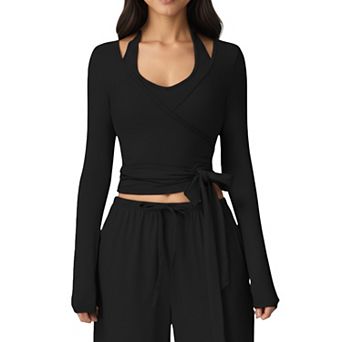 Women's V-Neck Belted Waist Layering Piece Outwear with Front Tie Detail