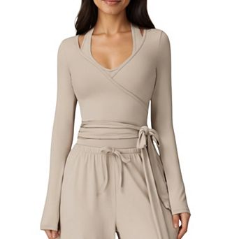 Women's V-Neck Belted Waist Layering Piece Outwear with Front Tie Detail