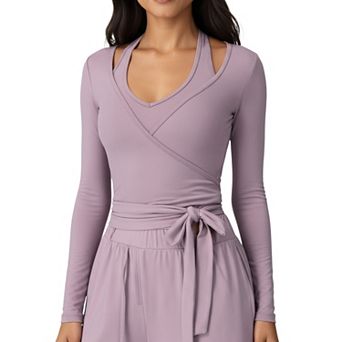 Women's V-Neck Belted Waist Layering Piece Outwear with Front Tie Detail