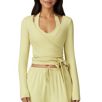 Women's V-Neck Belted Waist Layering Piece Outwear with Front Tie Detail