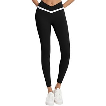 Women's Crossover Waist Colorblock Full Length Leggings with Stretch Fit Fabric