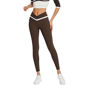 Women's Crossover Waist Colorblock Full Length Leggings with Stretch Fit Fabric