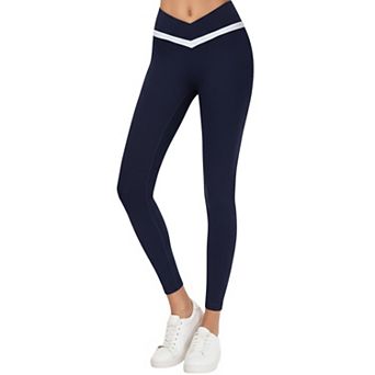Women's Crossover Waist Colorblock Full Length Leggings with Stretch Fit Fabric
