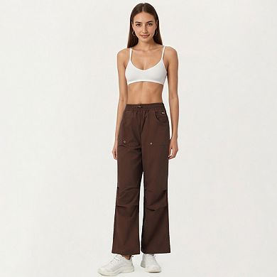 Women's High Waist Wide Leg Cargo Sweatpants with Adjustable Drawstring and Utility Pocket Design