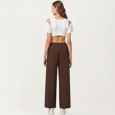 Women's High Waist Wide Leg Cargo Sweatpants with Adjustable Drawstring and Utility Pocket Design